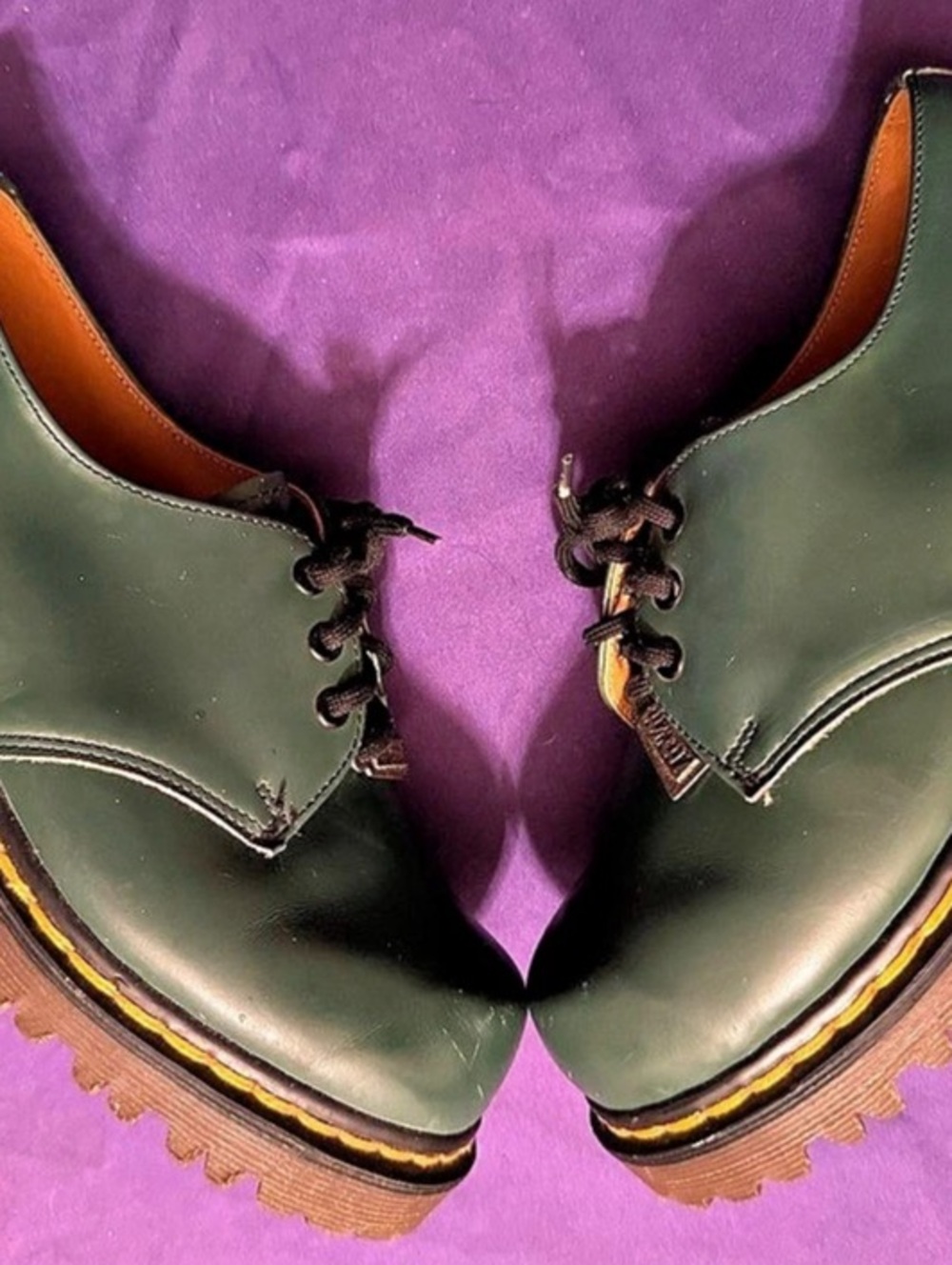 Vintage Dr Martens 8328 Green Leather Shoes Chunky Sole Made In England UK 4 W6